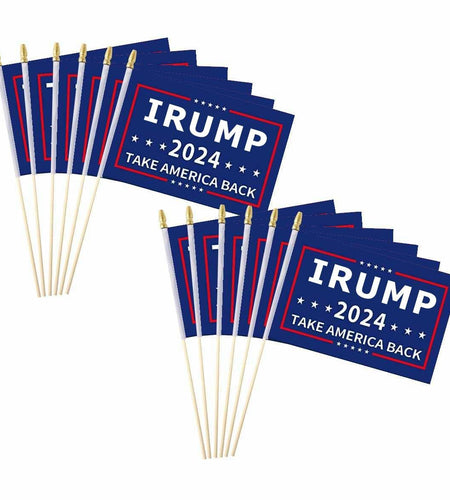 Fisottey Irump 2024 Flags 12 Pack 5x8 Inch Small Wooden Stick Multicolor