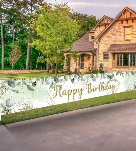 VOUORON Happy Birthday Banner 118in x 20in Greenery Succulent Eucalyptus