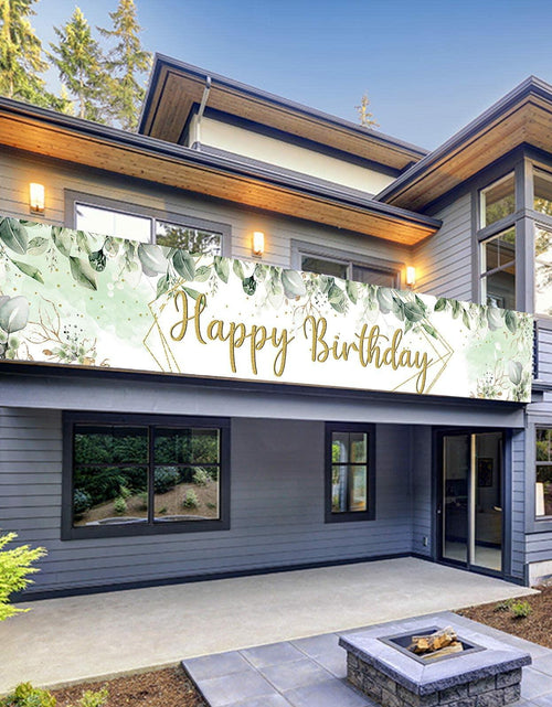 Load image into Gallery viewer, VOUORON Happy Birthday Banner 118in x 20in Greenery Succulent Eucalyptus

