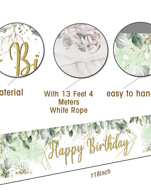 Load image into Gallery viewer, VOUORON Happy Birthday Banner 118in x 20in Greenery Succulent Eucalyptus
