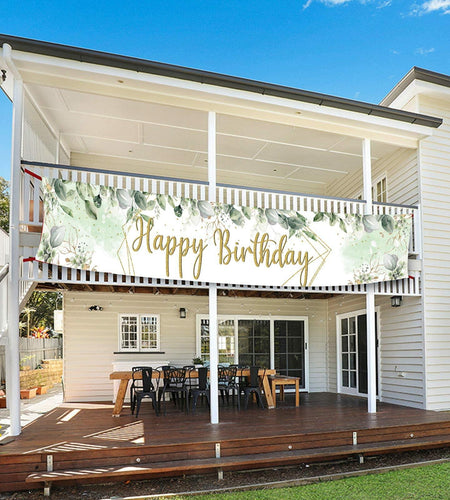 VOUORON Happy Birthday Banner 118in x 20in Greenery Succulent Eucalyptus