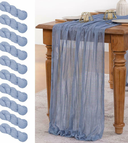 [Like New] MLMW 10 Pack Dusty Blue Cheesecloth Table Runner 160in Boho Gauze Rustic