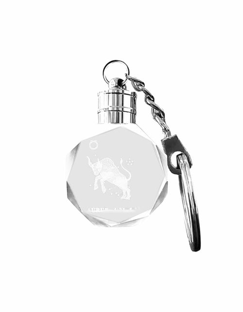 Load image into Gallery viewer, Artmosphere Taurus Zodiac Crystal LED Keychain Color Changing Transparent
