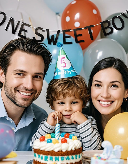 Load image into Gallery viewer, Lotoo One Sweet Boy Birthday Banner Milk Cookies Cardstock Partydcr01-1
