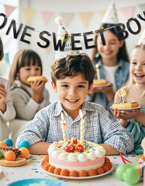 Load image into Gallery viewer, Lotoo One Sweet Boy Birthday Banner Milk Cookies Cardstock Partydcr01-1
