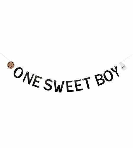 Lotoo One Sweet Boy Birthday Banner Milk Cookies Cardstock Partydcr01-1