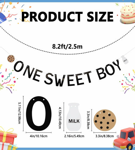 Lotoo One Sweet Boy Birthday Banner Milk Cookies Cardstock Partydcr01-1