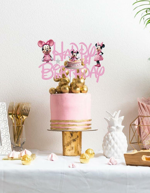 Load image into Gallery viewer, huizebaozhuang Pink Mouse Cake Topper Glitter Double-Sided Birthday Party
