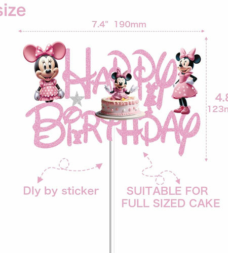 huizebaozhuang Pink Mouse Cake Topper Glitter Double-Sided Birthday Party