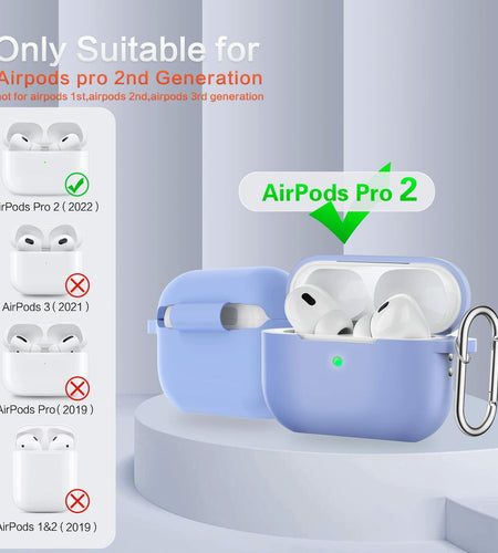 BOBEN AirPods Pro 2 Case Silicone Cover with Lanyard Keychain Blue