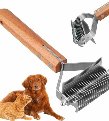 Framad Dematting Brush 2-in-1 Stainless Steel Dog Cat Comb Grooming Tool