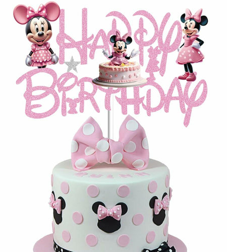 huizebaozhuang Pink Mouse Cake Topper Glitter Double-Sided Birthday Party