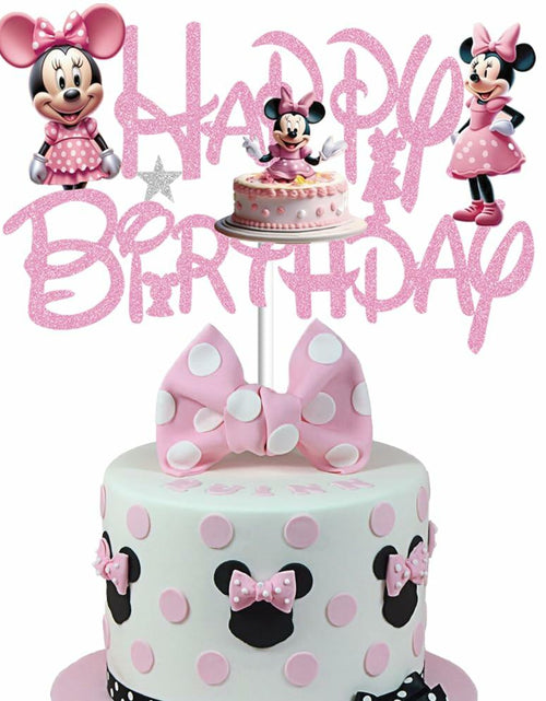 Load image into Gallery viewer, huizebaozhuang Pink Mouse Cake Topper Glitter Double-Sided Birthday Party
