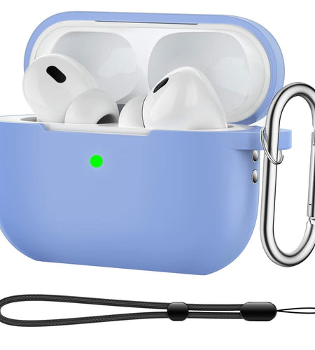BOBEN AirPods Pro 2 Case Silicone Cover with Lanyard Keychain Blue