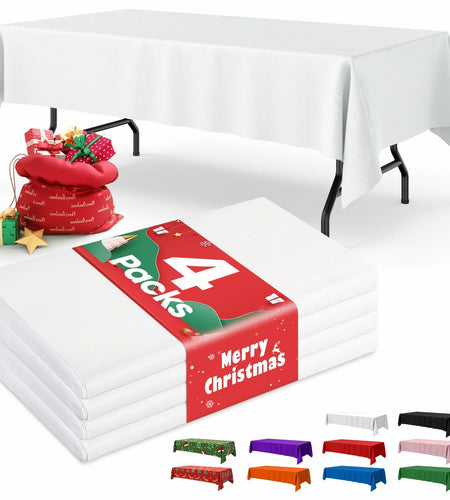Niuara White Plastic Table Cloth 54x108in Rectangle 4 Pack Waterproof