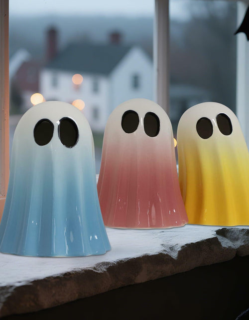 Load image into Gallery viewer, DAZONGE Halloween Ceramic Ghost Figurines Set of 3 Pink Yellow Blue Indoor

