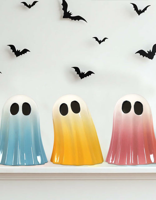Load image into Gallery viewer, DAZONGE Halloween Ceramic Ghost Figurines Set of 3 Pink Yellow Blue Indoor
