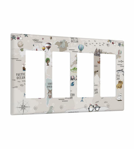 Wpshijia 4 Gang Light Switch Cover Beige Animal World Map Wall Plate