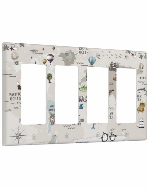 Load image into Gallery viewer, Wpshijia 4 Gang Light Switch Cover Beige Animal World Map Wall Plate
