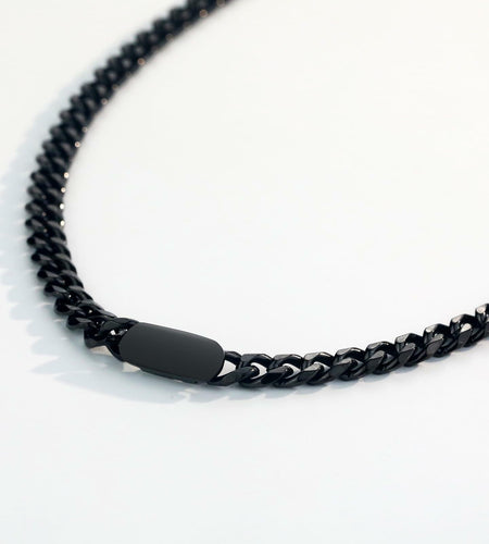 WINFY Cuban Link Necklace Men 6.5mm 18+2in Stainless Steel Black
