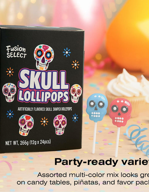 Load image into Gallery viewer, BestBy06/27 Fusion Select Sugar Skull Lollipops 24 Pc Colorful Halloween Candy
