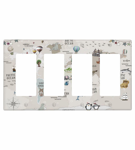 Wpshijia 4 Gang Light Switch Cover Beige Animal World Map Wall Plate
