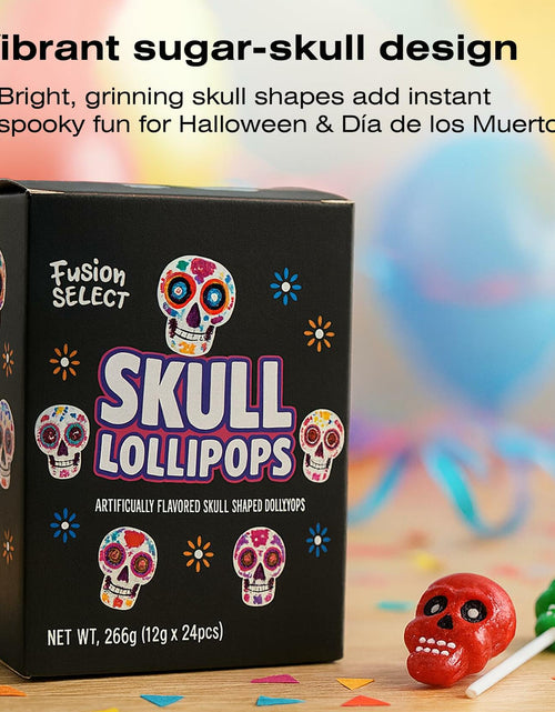 Load image into Gallery viewer, BestBy06/27 Fusion Select Sugar Skull Lollipops 24 Pc Colorful Halloween Candy
