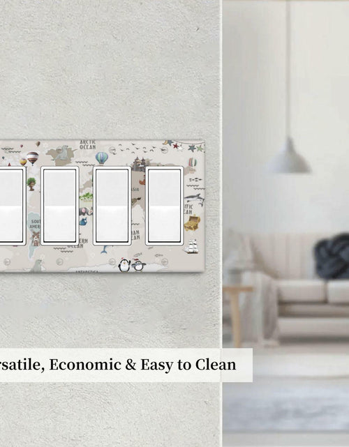 Load image into Gallery viewer, Wpshijia 4 Gang Light Switch Cover Beige Animal World Map Wall Plate
