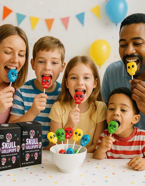 Load image into Gallery viewer, BestBy06/27 Fusion Select Sugar Skull Lollipops 24 Pc Colorful Halloween Candy
