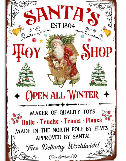 Load image into Gallery viewer, Tvdegse Santa's Toy Shop Metal Sign Retro Christmas Wall Decor 8x12 Inch
