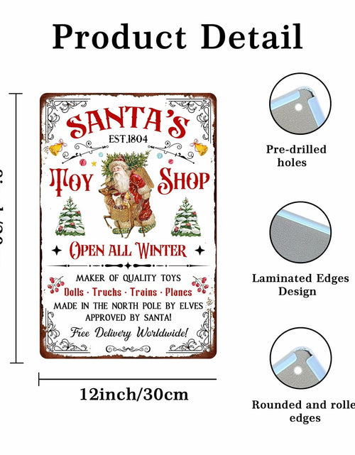 Load image into Gallery viewer, Tvdegse Santa's Toy Shop Metal Sign Retro Christmas Wall Decor 8x12 Inch
