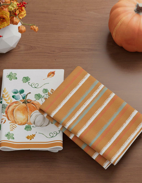 Load image into Gallery viewer, XCHI Fall Pumpkin Striped Dish Towels 18x26 Inch Colored Set of 4

