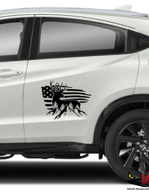 Load image into Gallery viewer, Bad Fish American Flag Buck Deer Car Decal White 1 Vinyl Sticker
