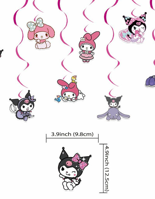 Load image into Gallery viewer, CcHLjh K Kawaii Cartoon Birthday Party Banner &amp; 8 Purple Hanging Swirls
