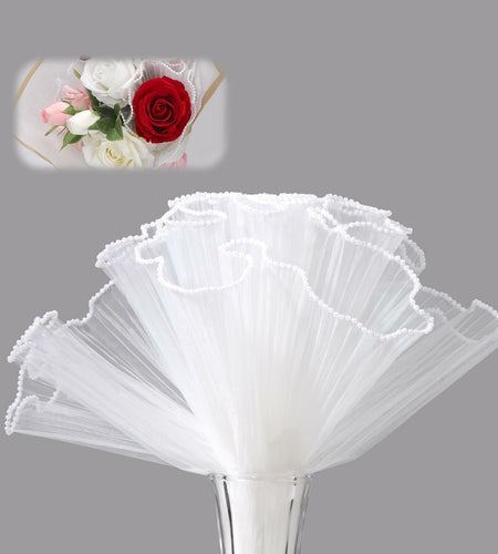 XIHIRCD 5 Yards Pearl Flower Wrapping Mesh Paper White Wavy Net Yarn