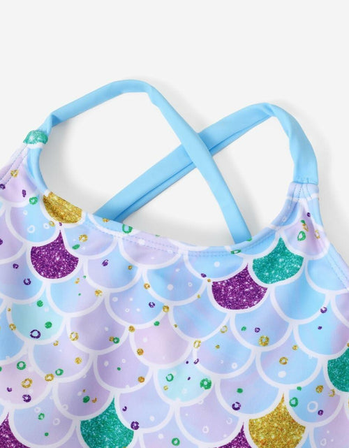 Load image into Gallery viewer, PATPAT Girls 2-Piece Tankini Swimsuit Set Sky Blue Fish Mermaid Size 6-7
