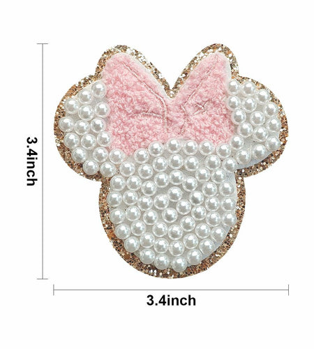 noxozoqm 2 Inch Bead Embroidered Patch Pink Pearl Glitter Edge 1Pc