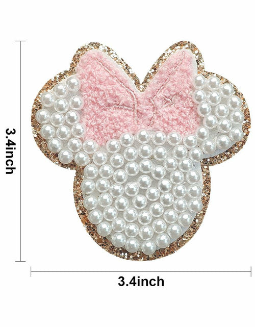 Load image into Gallery viewer, noxozoqm 2 Inch Bead Embroidered Patch Pink Pearl Glitter Edge 1Pc
