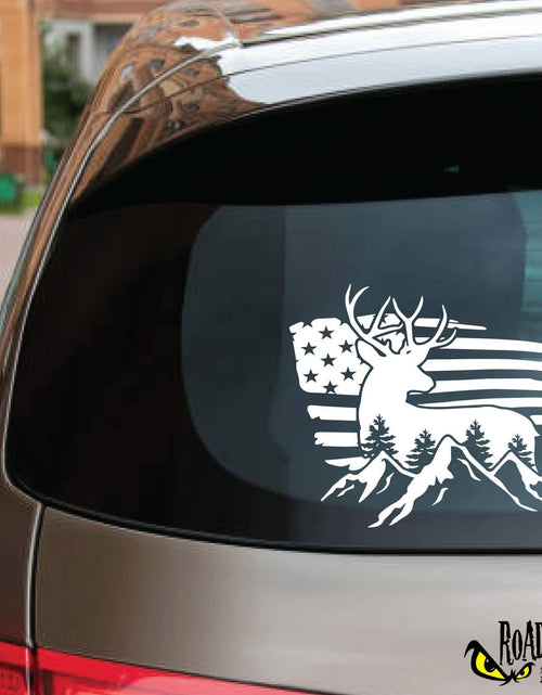 Load image into Gallery viewer, Bad Fish American Flag Buck Deer Car Decal White 1 Vinyl Sticker
