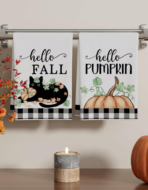 Load image into Gallery viewer, XCHI Fall Black Cat Pumpkin Plaid Kitchen Towels 18x26 Inch Set of 2

