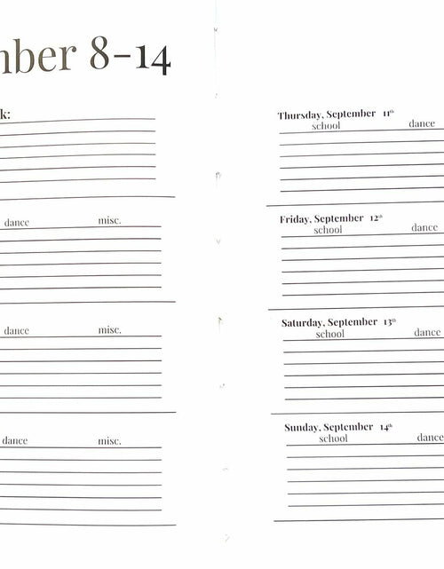 Load image into Gallery viewer, Dance Season Planner 2025-2026 A5 Midnight Motion Monthly Weekly Organizer
