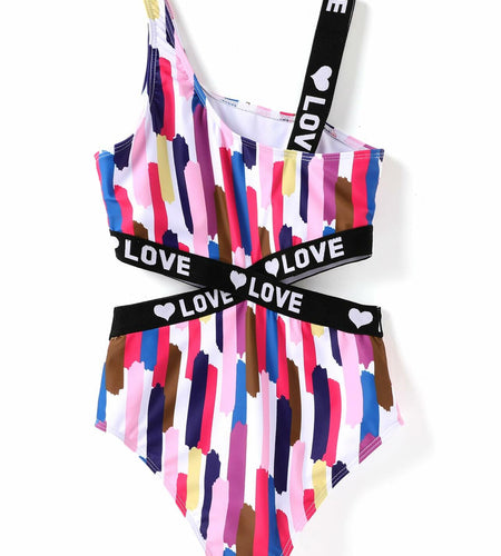 PATPAT Girls One Piece Swimsuit Monokini Colored Stripes Size 11-12 Years