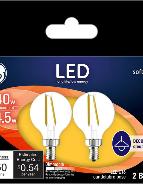 Load image into Gallery viewer, GE LED Globe Light Bulbs 4W 40W Equivalent Soft White Frosted Candelabra 2 Pack
