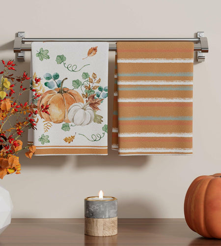 XCHI Fall Pumpkin Striped Dish Towels 18x26 Inch Colored Set of 4