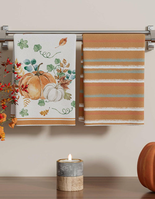 Load image into Gallery viewer, XCHI Fall Pumpkin Striped Dish Towels 18x26 Inch Colored Set of 4

