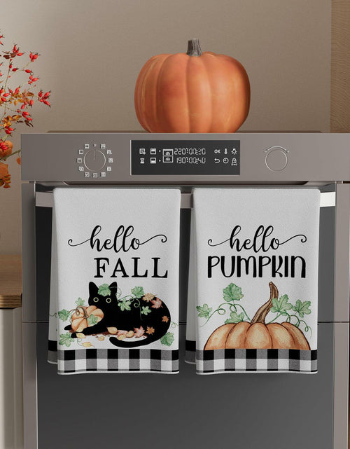Load image into Gallery viewer, XCHI Fall Black Cat Pumpkin Plaid Kitchen Towels 18x26 Inch Set of 2
