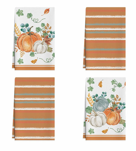 XCHI Fall Pumpkin Striped Dish Towels 18x26 Inch Colored Set of 4