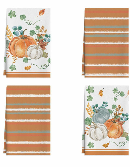 Load image into Gallery viewer, XCHI Fall Pumpkin Striped Dish Towels 18x26 Inch Colored Set of 4
