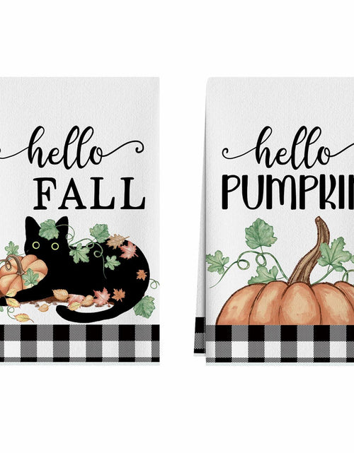 Load image into Gallery viewer, XCHI Fall Black Cat Pumpkin Plaid Kitchen Towels 18x26 Inch Set of 2
