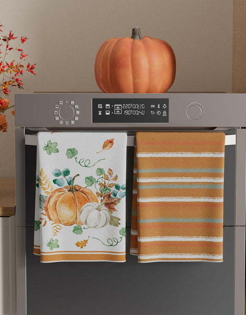 Load image into Gallery viewer, XCHI Fall Pumpkin Striped Dish Towels 18x26 Inch Colored Set of 4
